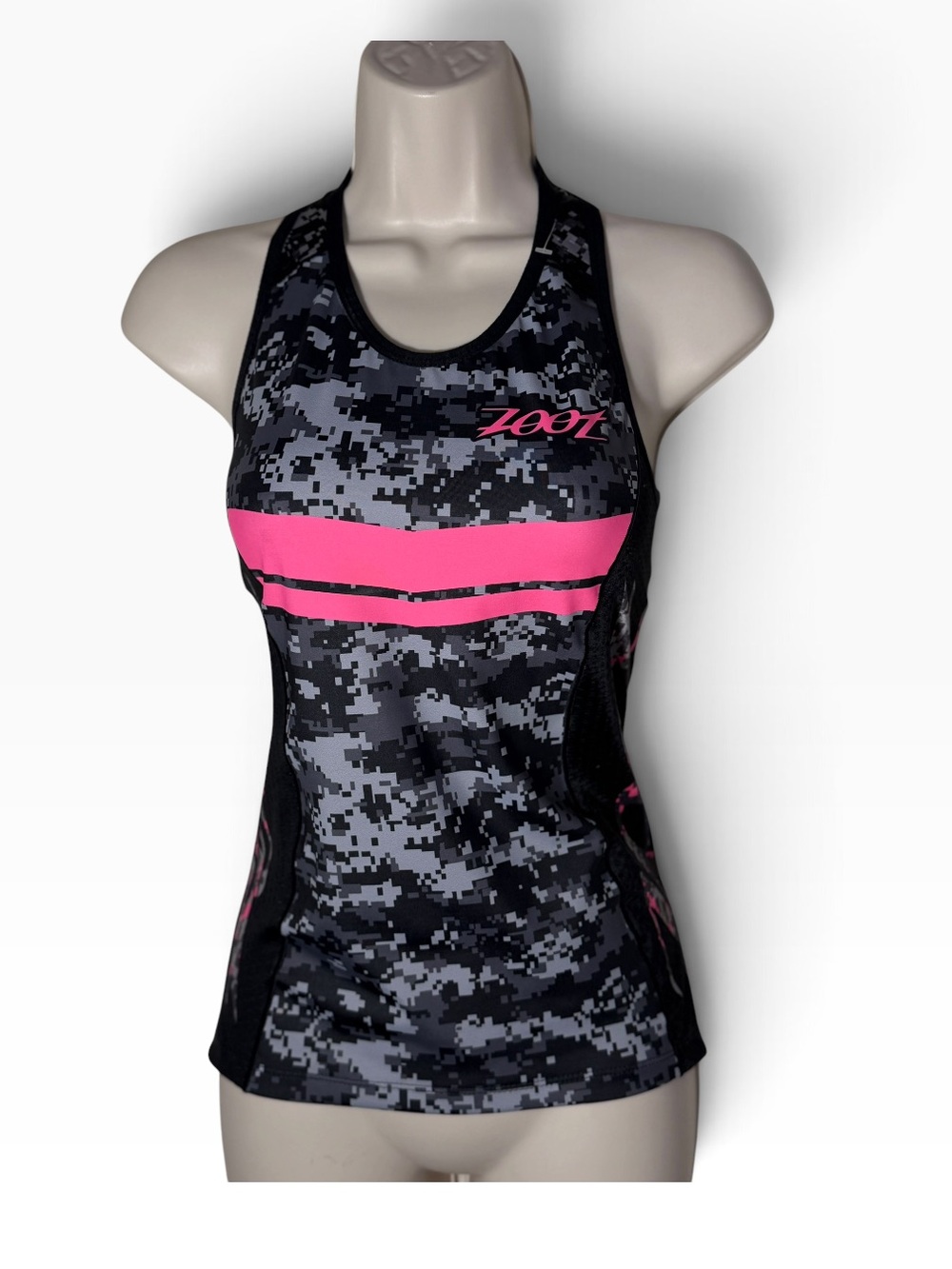 ZOOT Women’s Small LTD Tri Racerback Triathlon Top Pink Gray Camo